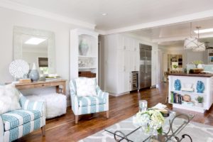 beach cottage, white kitchen, manhattan beach, kitchen design, blue tile, seafoam green tile, butcher block countertop, ocean, nautical, beach bungalow, southern california, los angeles, interior designer