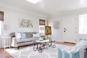 beach cottage, white kitchen, manhattan beach, kitchen design, blue tile, seafoam green tile, butcher block countertop, ocean, nautical, beach bungalow, southern california, los angeles, interior designer