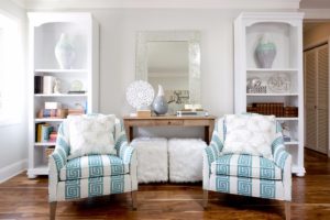 beach cottage, white kitchen, manhattan beach, kitchen design, blue tile, seafoam green tile, butcher block countertop, ocean, nautical, beach bungalow, southern california, los angeles, interior designer