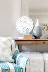 beach cottage, white kitchen, manhattan beach, kitchen design, blue tile, seafoam green tile, butcher block countertop, ocean, nautical, beach bungalow, southern california, los angeles, interior designer