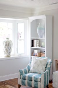 beach cottage, white kitchen, manhattan beach, kitchen design, blue tile, seafoam green tile, butcher block countertop, ocean, nautical, beach bungalow, southern california, los angeles, interior designer