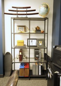 producers office, masculine, interior design, vintage, sophisticated, navy paint, leather, office design, Marilynn Taylor