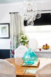 mercedes, turquoise, pasadena, interior design, hgtv, Marilynn Taylor, property sisters, painted ceiling, blue ceiling, colorful, black, art, purple, bubble chandelier