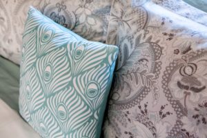 Bedroom, interior design, Marilynn Taylor, teal, gray, west elm, Anthropologie, romantic, blue, design, property sisters