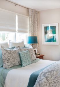 Bedroom, interior design, Marilynn Taylor, teal, gray, west elm, Anthropologie, romantic, blue, design, property sisters