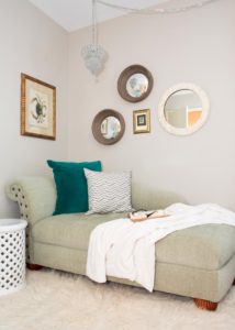 Bedroom, interior design, Marilynn Taylor, teal, gray, west elm, Anthropologie, romantic, blue, design, property sisters