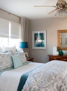 Bedroom, interior design, Marilynn Taylor, teal, gray, west elm, Anthropologie, romantic, blue, design, property sisters