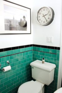 green bathroom, tile, vintage, 1920's, black hex, floor