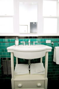 green bathroom, tile, vintage, 1920's, black hex, floor