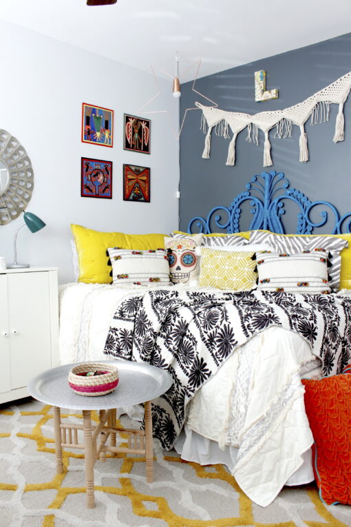 Marilyn Taylor, Marilynn Taylor, bohemian, boho, bedroom, teenager, teen decor, interior design, Target, Opalhouse, boho, World Market, Peacock headboard, rattan