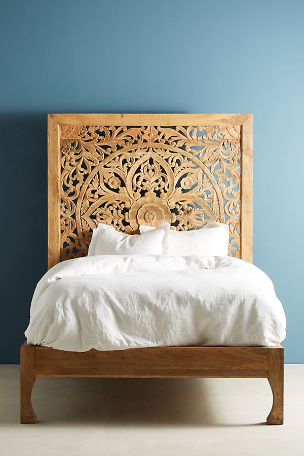 bohemian, anthropologie, lombok bed, carved wood, moroccan, indian