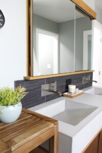 modern bathroom, contemporary, tile, concrete, walnut, Marilynn Taylor, property sisters, Los Angeles, black hex tile