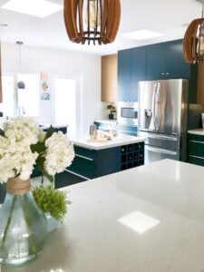 contemporary kitchen, kitchen design, navy cabinets, mixed materials, modern, Los Angeles, Marilynn Taylor, Property Sisters, walnut, semihandmade